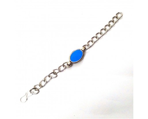 Big Flat Oval Blue Stone Bracelet Wristlet Wristband Band Charms - Men Women